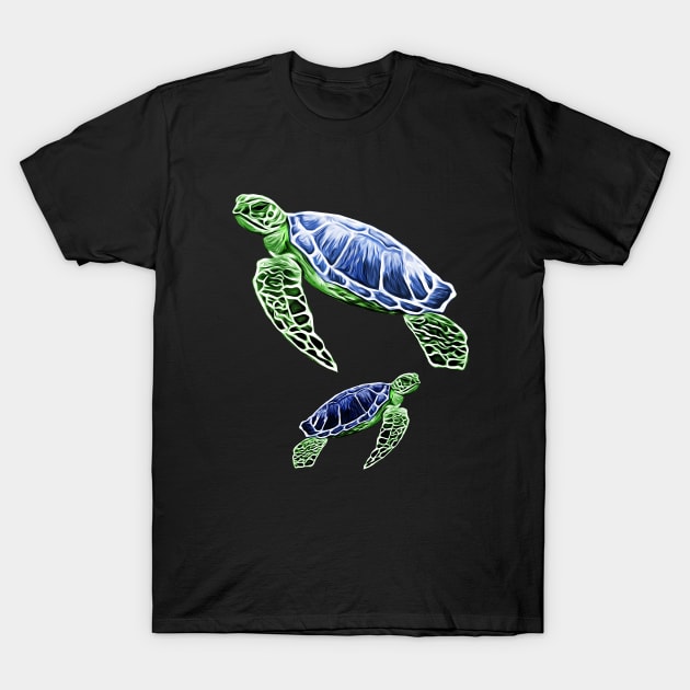 Blue Green Sea Turtles T-Shirt by RockettGraph1cs